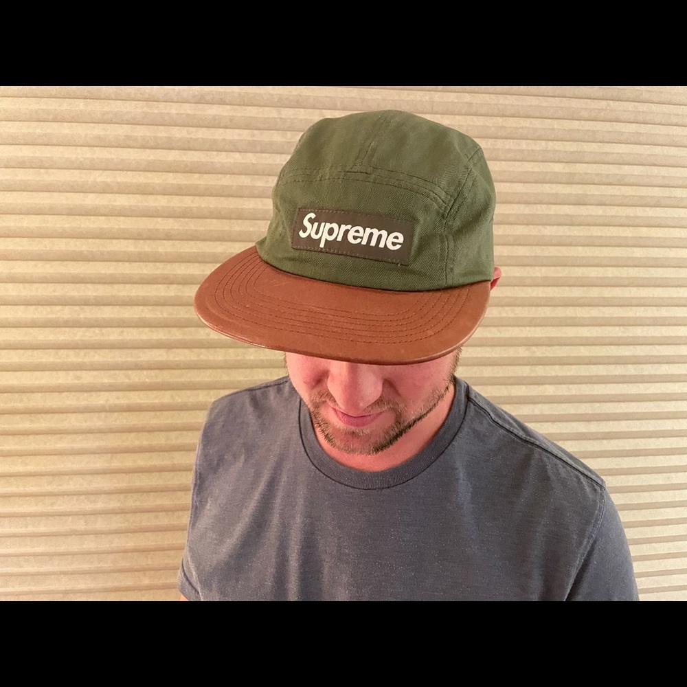 Supreme 5 panel, leather bill hat